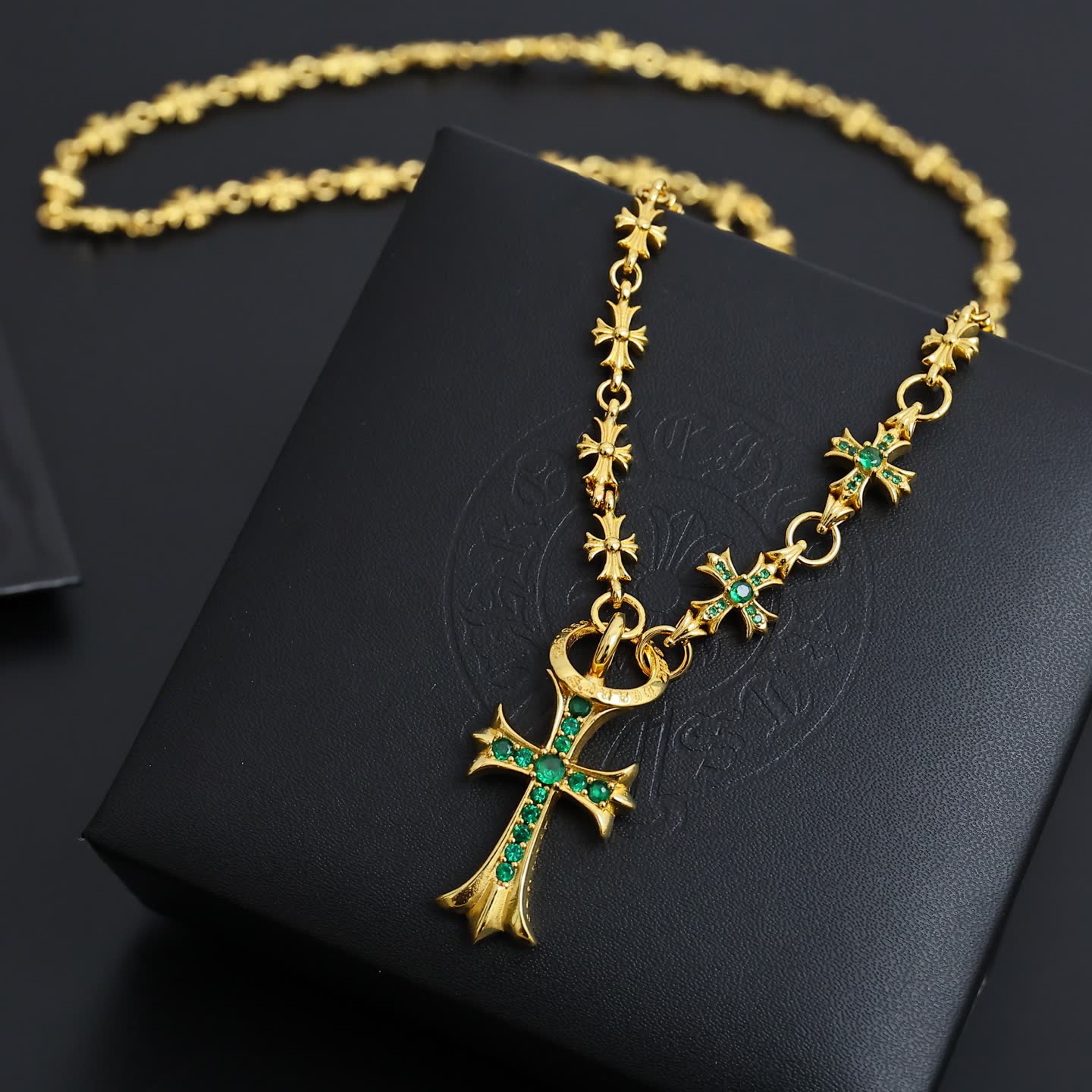 Chrome Hearts Chroma Heart Gold Plated Cross Pendant Necklace